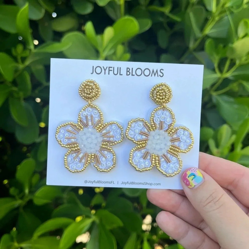 Flower Earrings | Beaded Earrings | Rhinestone tiny beads Earrings